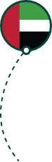 Oo-marketing-flag-uae - Open Opportunities United Arab Emirates union flag in a dark green circle with a dotted line curving downwards from the circle. Decoration to indicate the contents of the Open Opportunities database.