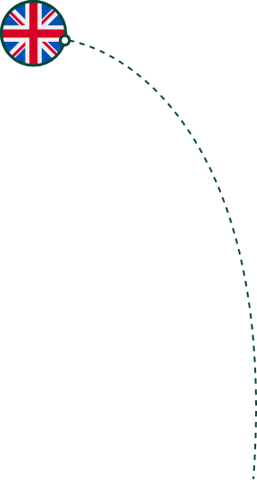 Oo-marketing-flag-uk - Open Opportunities Union Jack flag in a dark green circle with a dotted line curving downwards from the circle. Decoration to indicate the contents of the Open Opportunities database.
