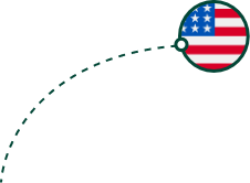 Oo-marketing-flag-usa - Open Opportunities Stars and stripes flag in a dark green circle with a dotted line curving downwards from the circle. Decoration to indicate the contents of the Open Opportunities database.